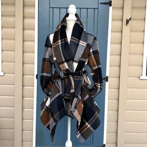 CHICWISH Shawl Collar Plaid Check Print Wool Belted Coat Women’s Size Large